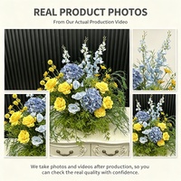 Arreglo de Flores Artificiales Azules y Amarillas para el Pasillo de Boda, Hilera Floral para Decoración de Fondo de Eventos al Aire Libre