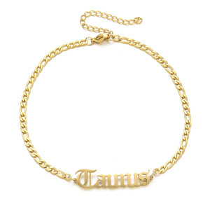 Joyería de moda de acero inoxidable para <span class=keywords><strong>mujer</strong></span>, tobillera con signo del horóscopo, tobillera del zodiaco chapada en oro ajustable al por mayor de alta calidad - Product Image 5