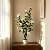 Arbre artificiel de camélia en pot de haute qualité, 3,8 pieds/115 cm, fleur de thé rose, pour la décoration de la maison, du bureau, de la place publique et des mariages