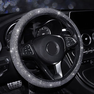 Universal 38cm 15 pulgadas lujo brillo Rhinestone brillante diamante cristal cuero mujeres coche <span class=keywords><strong>volante</strong></span> <span class=keywords><strong>cubre</strong></span> - Product Image 4