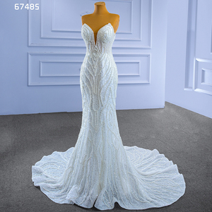 Vestido de novia de sirena Rsm67485, tela de encaje blanco con cuentas, Sexy, barato - Product Image 3