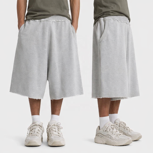 מכנסי טרנינג קצרים לגברים, אורך ברך, מותן בינוני, שרוך סגירה, תחרה, גזרה רחבה, מראה משופשף, מידות גדולות, מכנסי ספורט קצרים לגברים - Product Image 1