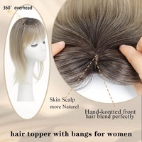 Perruque 360 3D, postiche volumineux naturel, résistant à la chaleur, franges droites, base en soie, extensions à clipser, 18 pouces