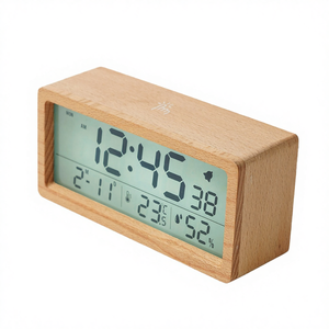 Horloge de bureau numérique intelligente tactile moderne en bambou Keshi - Réveil 12/24 heures, veilleuse, date, fonction snooze - Product Image 4