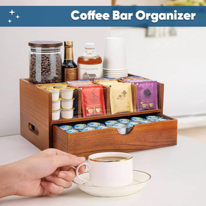 Organisateur de station à <span class=keywords><strong>café</strong></span> en bois, boîte à sachets de thé, support pour dosettes K-Cup, tiroir de rangement, accessoires de bar à <span class=keywords><strong>café</strong></span> rustiques pour comptoir - Product Image 5