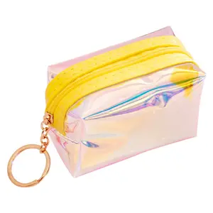 High quality custom women laser iridescent hologram pvc toiletry makeup pouch wholesale clear transparent cosmetic bags