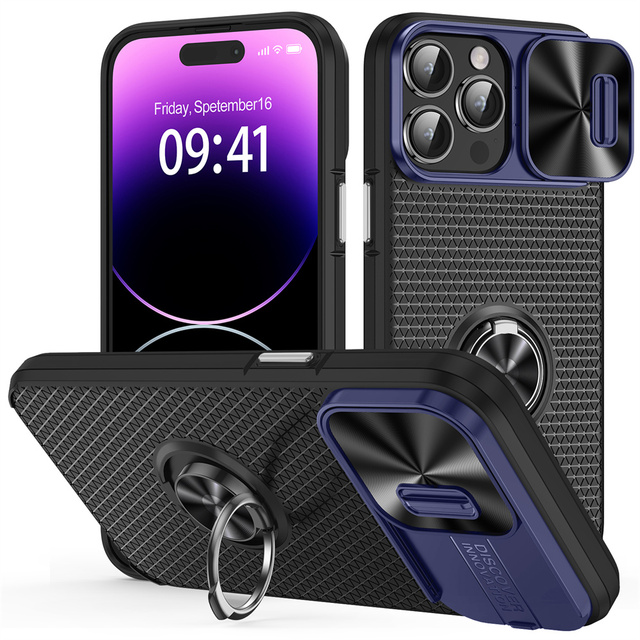 Wholesale New Design TPU+PC+Metal Shockproof Lens Protection Magnetic Ring Armor Mobile Phone Case for XS/XR/11/12/13/14
