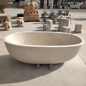 อ่างอาบน้ำหินหินอ่อนธรรมชาติแกะสลักด้วยมือดีไซน์ทันสมัยในบ้าน - Product Image 1