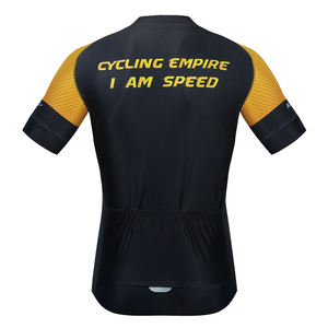 Maillot de cyclisme imprimé rayures abeilles noir et jaune, manches courtes en mesh, fermeture éclair intégrale avec poches arrière, texte et logo personnalisés, séchage rapide - Product Image 2