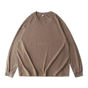 Automne haute qualité 230g coton vêtements de sport surdimensionné délavé à manches longues t-shirt léger logo personnalisé pour les femmes unisexe - Product Image 3