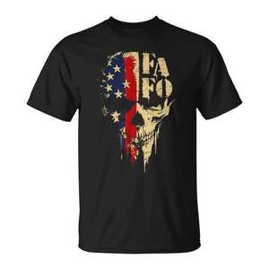 T-shirt Fafo Skull noir avec motif drapeau américain, vêtements décontractés pour hommes - Product Image 1