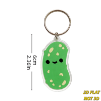 Porte-clés Kawaii en forme de cornichon vert mignon avec visage souriant et bosses, breloque en acrylique transparent pour clés, sacs, sacs à dos