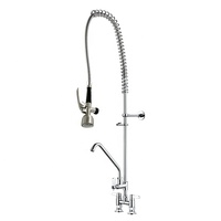 Robinet de cuisine commercial à double poignée avec pré-évier, 4 pouces, chromé, en acier inoxydable, cartouche céramique, pulvérisateur extractible pour restaurant