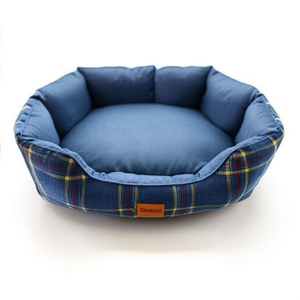 Cuccia in Lino Blu con Design a Quadretti a Sette Angoli per Animali Domestici - Product Image 2