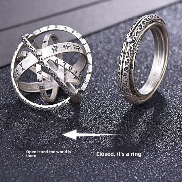 Transformable Tungsten Electroplated Ring Mens Womens Couples Trendy Astronomical Globe Pendant Student Ring