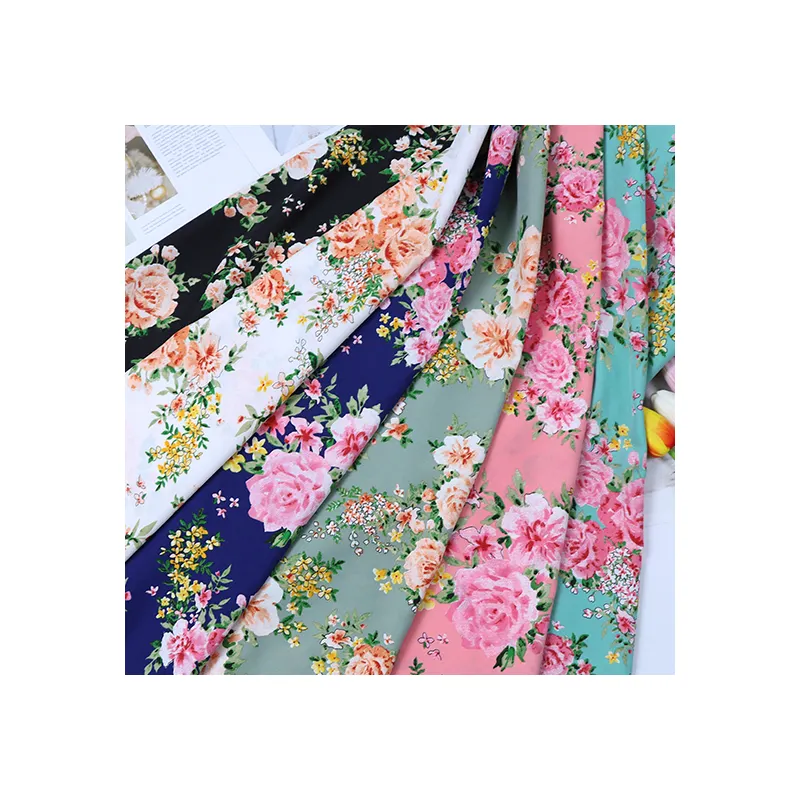 Novo estilo grande flor vintage camisa floral tecido liso chiffon macio respirável vestido camisa tecido