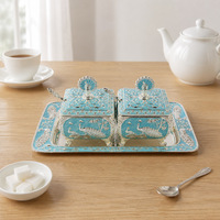 Petite sucrière vintage de style royal européen en alliage de zinc avec couvercle et cuillère, motifs de paon en relief, ensemble de sucrières
