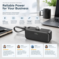 Nouvelle Mini Batterie Externe 2-en-1 2026 avec Charge Rapide 5000mAh 22.5W, Câble Type C Intégré, Prise et Écran LCD Portable