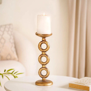 Candelabro de Metal Dorado Antiguo al por Mayor con Diseño de Anillo para Velas de Pilar, Decoración de Mesa para Bodas y Eventos en el Hogar - Product Image 1