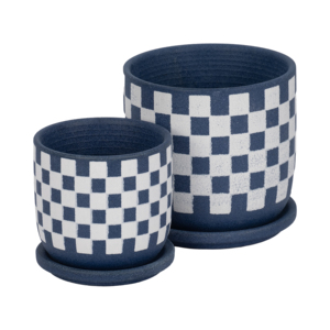Vasi per Piante Rotondi con Motivo a Scacchi in Ceramica Stoneware per Decorazione Casa e Giardino - Product Image 4