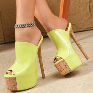 <span class=keywords><strong>Mules</strong></span> à talons hauts fins vertes tendance pour femmes, sandales à plateforme imprimé <span class=keywords><strong>bois</strong></span>, chaussures d'été à bout ouvert et <span class=keywords><strong>talon</strong></span> aiguille - Product Image 1