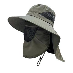 Unisex Detachable Wide Brim Sporty Style 100% Cotton Bucket <b>Hat</b> UV Protection for Summer Outdoor Activities-Sunshade Face Neck - Product Image 1