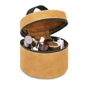 Borsa cosmetica a cilindro in tela personalizzata con cerniera con grande capacità per il trucco impermeabile borse da viaggio