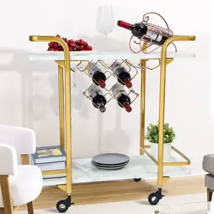 Combohome Gold Elegant Coffee Bar Cart for Kitchen Party Outdoor Modern Serving trolley with Glass Holders Wheels and Wine Racks