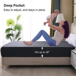 Satu buah seprai pas warna murni desain sederhana pelindung kasur tahan air & penutup tempat tidur tahan debu terbuat dari poliester