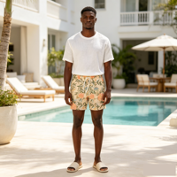 Shorts de bain pour hommes en maille extensible à imprimé floral, avec cordon élastique, respirants, légers, pour la plage et l'été, personnalisables, vente en gros