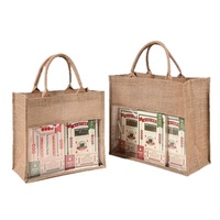Sac fourre-tout transparent en lin et jute écologique avec fenêtre, personnalisable, à la mode, avec poignée en corde de coton blanche et boucle, imprimé