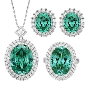 Fashion Eco-friendly Copper Delicate 15*20/13*18mm Green Zircon Pendant <b>Earrings</b> <b>Set</b> Dainty Jewelry <b>Set</b> for Everyday Style - Product Image 1