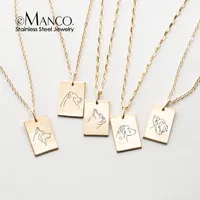 Kalung Liontin Minimalis Persegi Panjang EMANCO untuk Wanita, Rantai Baja Anti Karat Warna Emas dengan Ukiran Kustom, Langsung dari Pabrik Perhiasan