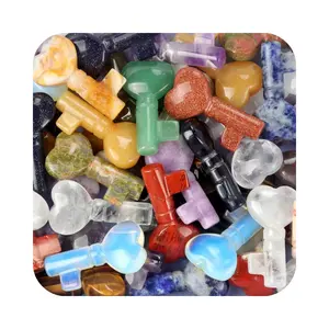 crystal carvings wholesale Natural colorful Materials Crystal mineral Heart Key Carving Charm For fengshui decorations