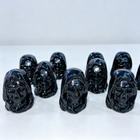 Statue de la Mort en Obsidienne Noire Naturelle, Crânes de la Mort, Sculptures en Cristal pour Décoration d'Halloween - Vente en Gros