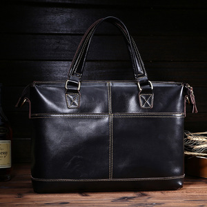 Porte-documents en cuir véritable pour hommes, sacoche pour ordinateur portable de 13 pouces, grande taille, couleur unie, sac à main d'affaires en cuir de vache, sac à bandoulière - Product Image 2