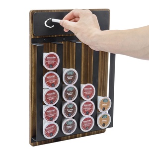 Organisateur de capsules de café en métal noir en <span class=keywords><strong>bois</strong></span> distributeur de dosettes de café <span class=keywords><strong>mural</strong></span> avec étiquette de tableau capacité de 20 dosettes de café - Product Image 3