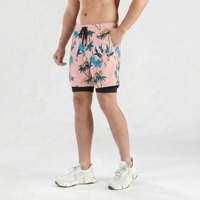 Shorts de bain 2 en 1 à séchage rapide pour hommes, 10% élasthanne, imprimé tropical, short de plage avec doublure intégrée, short de surf, short de bain pour les vacances d'été