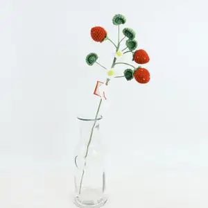 미니 화분 식물 크로 셰 뜨개질 DIY 꽃 어린이 방 홈 장식 귀여운 딸기 꽃다발