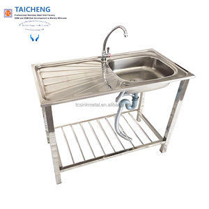 Évier de cuisine rectangulaire autoportant en acier inoxydable 1000x500mm avec égouttoir sans robinet, finition satinée brossée - Product Image 5