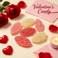 Halal Fruit Flavor Lip Shaped Gummy Candy Sugar Coated Soft Jelly Candy Individually Wrapped Wholesale Factory OEM Supply