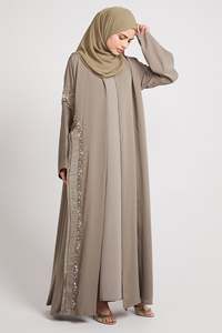 LEDUO Customized High Quality Acetate Spring Vintage Casual Women <b>Beaded</b> <b>Trim</b> Open Style Loose Fit Floor Length Ramadan Abaya - Product Image 3