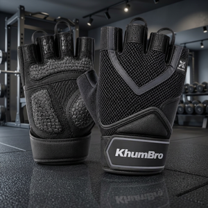 KhumBro Premium Unisex Half Finger Gym Fitness <b>Gloves</b> with Silicone Grip Pull-On Closure for <b>Weight</b> Lifting & CrossFit Training - Product Image 2