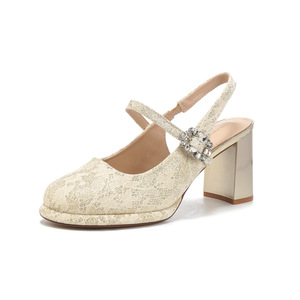 Mary Jane Pumps <b>Round</b> <b>Toe</b> Lace Block <b>Heel</b> High Comfort Wedding Shoes 7222A - Product Image 5