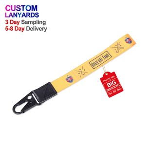 Fashion Sublimation Short Keychain Strap Textile Wrist Band with Olecranon Carabiner - Product Image 1