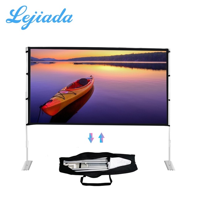 LEJIADA 16:9 Projector Simple Portable Folding 84 100 120 Inch Outdoor Home KTV Office 3D HD Black Projector Screen with Stand