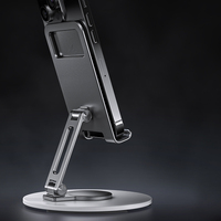 Support universel pour tablette et téléphone en alliage d'aluminium OEM avec base rotative à 360°, design pliable réglable pour une utilisation sur bureau de 4 à 10 pouces