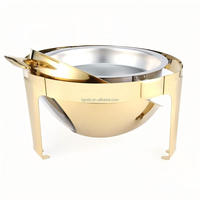 Chauffe-plat professionnel à gaz en acier inoxydable doré et verre, capacité 6L, idéal pour la restauration, les mariages, les fêtes et les restaurants