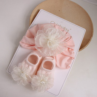 Ensemble cadeau nouveau-né : chaussettes en coton et chapeau fin à grande fleur pour bébé fille