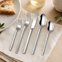 Ensemble de couverts en acier inoxydable avec manche à motif bois, poli miroir, moderne et minimaliste, compatible lave-vaisselle, durable, pour hôtels et restaurants